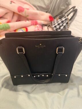 kate spade Black Leather Tote with Silver Stud Accents